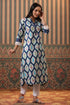 Women Blue Ethnic Motifs Printed Cotton Straight Kurta
